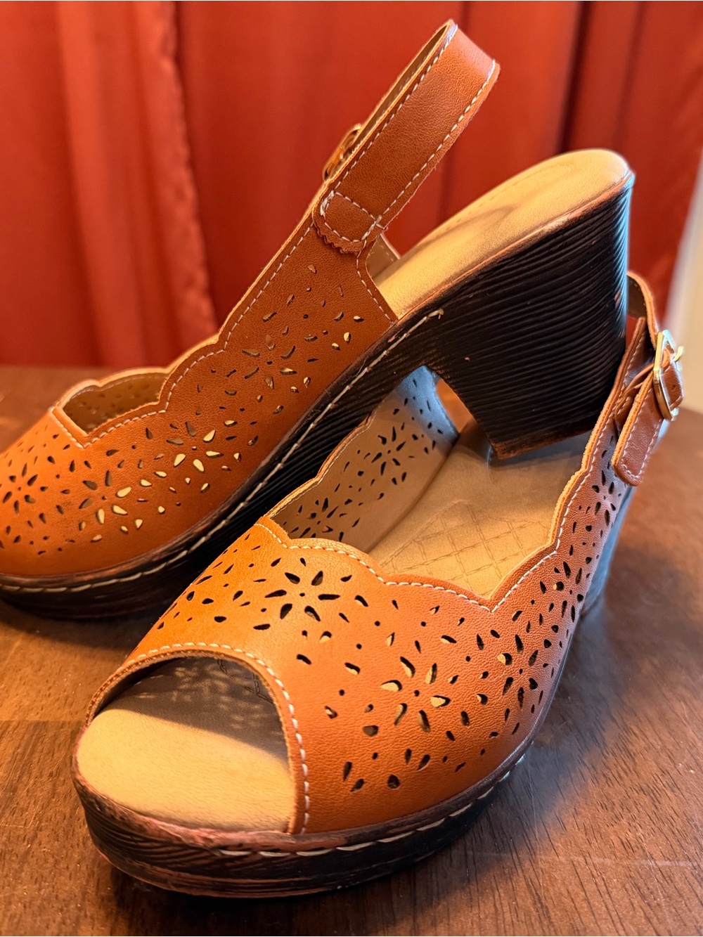 Women’s Tan Peep-Toe Slingback Block Heels